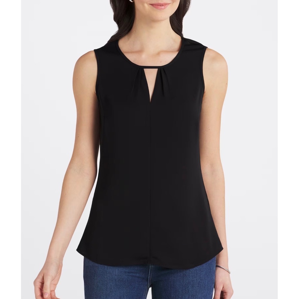 NIC+ZOE Womens Sleeveless Keyhole Pleated Blouse Black Small ALL1670